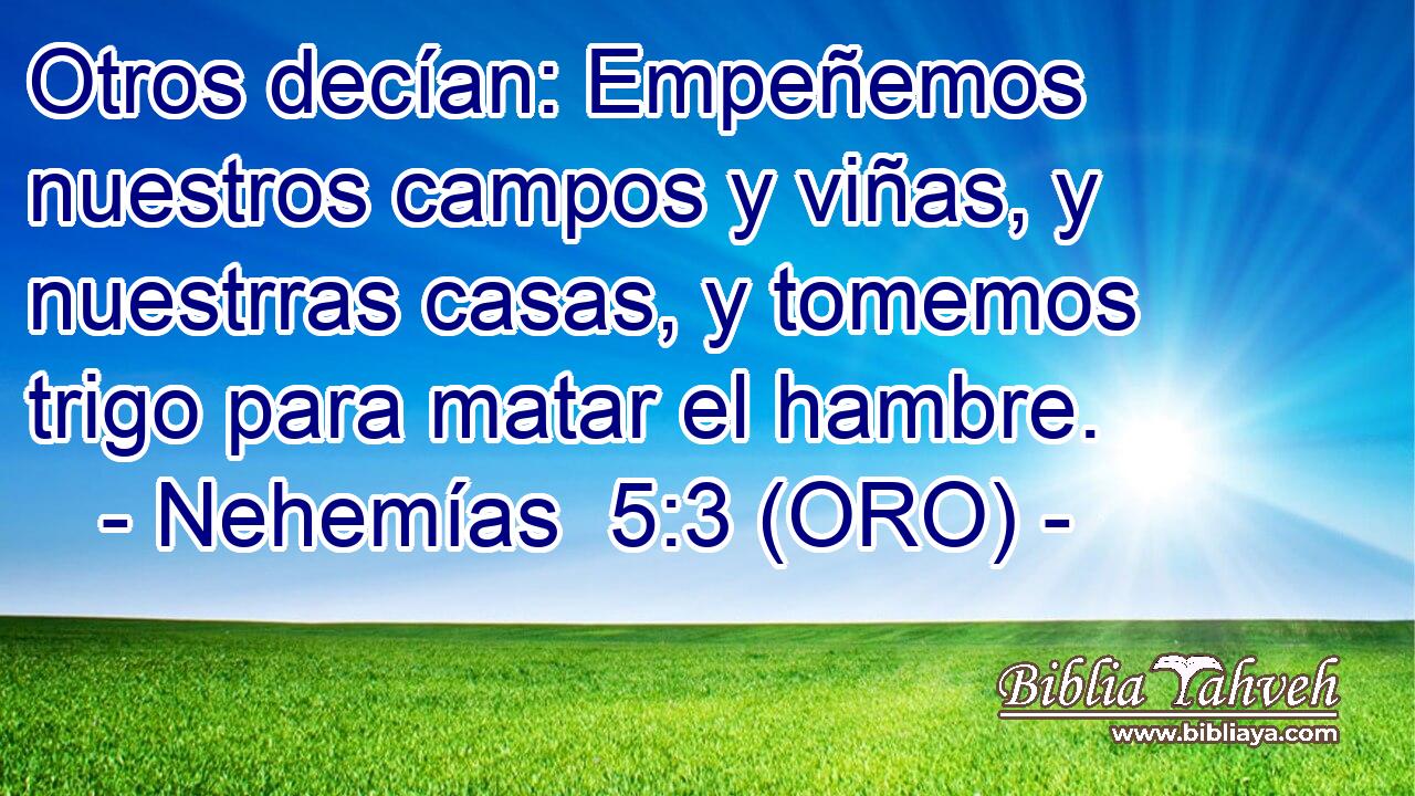  Otros decían: Empeñemos nuestros campos y viñas, y nuestrras casas, y tomemos trigo para matar el hambre. 