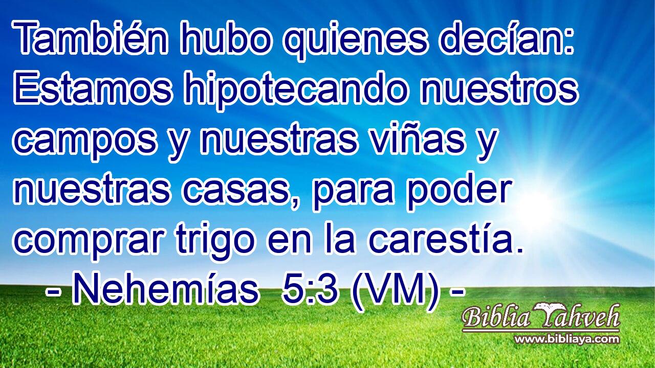  También hubo quienes decían: Estamos hipotecando nuestros campos y nuestras viñas y nuestras casas, para poder comprar trigo en la carestía. 
