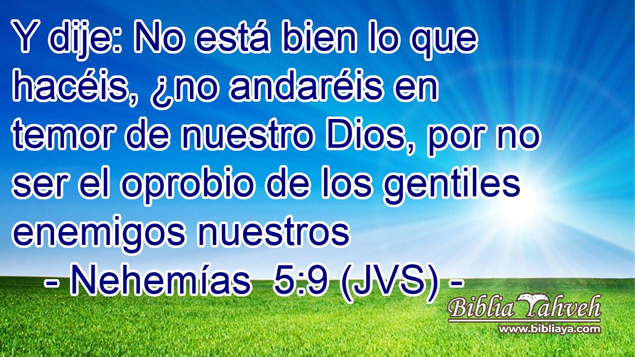 Y dije: No está bien lo que hacéis, ¿no andaréis en temor de nuestro Dios, por no ser el oprobio de los gentiles enemigos nuestros