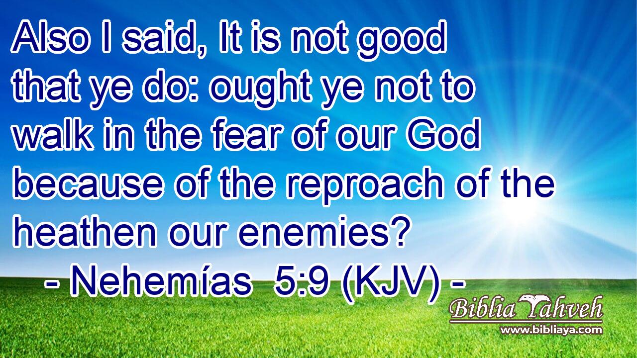 Also I said, It is not good that ye do: ought ye not to walk in the fear of our God because of the reproach of the heathen our enemies?