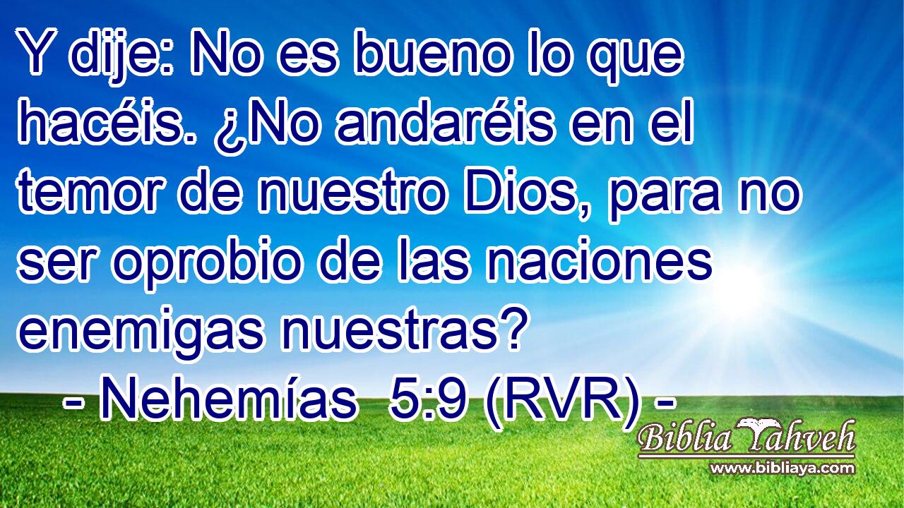 Y dije: No es bueno lo que hacéis. ¿No andaréis en el temor de nuestro Dios, para no ser oprobio de las naciones enemigas nuestras?