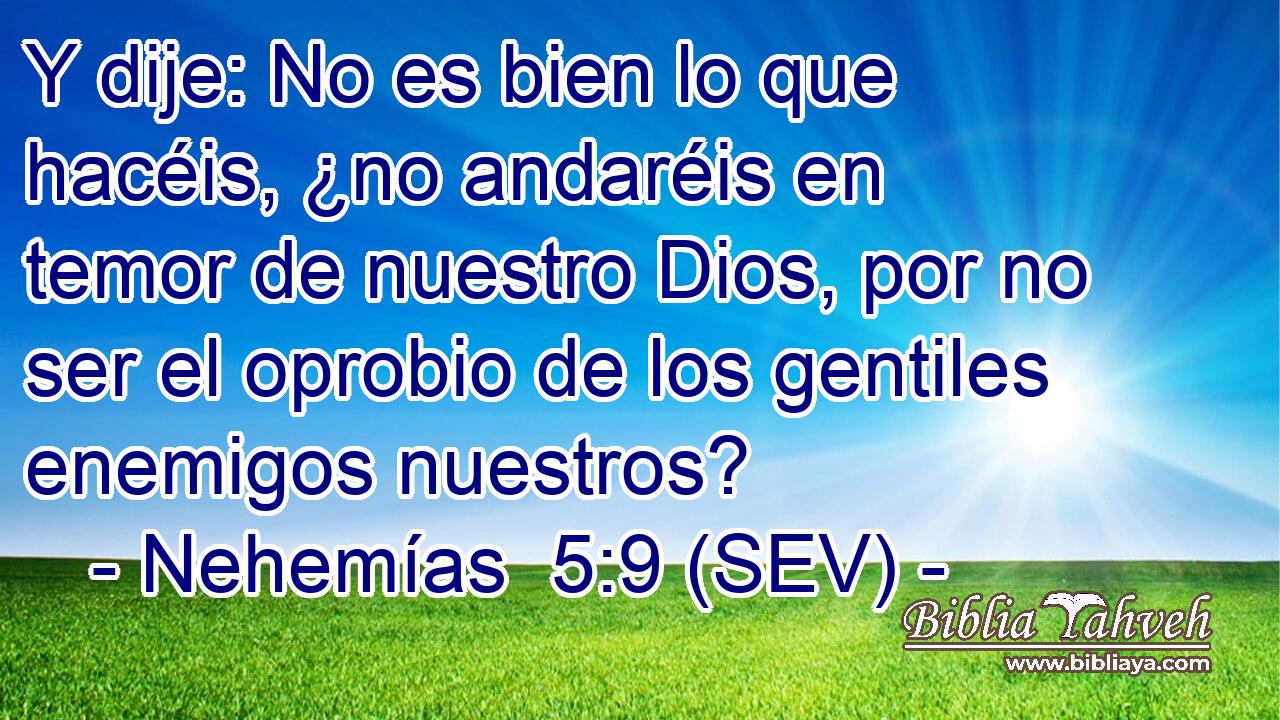 Y dije: No es bien lo que hacéis, ¿no andaréis en temor de nuestro Dios, por no ser el oprobio de los gentiles enemigos nuestros?