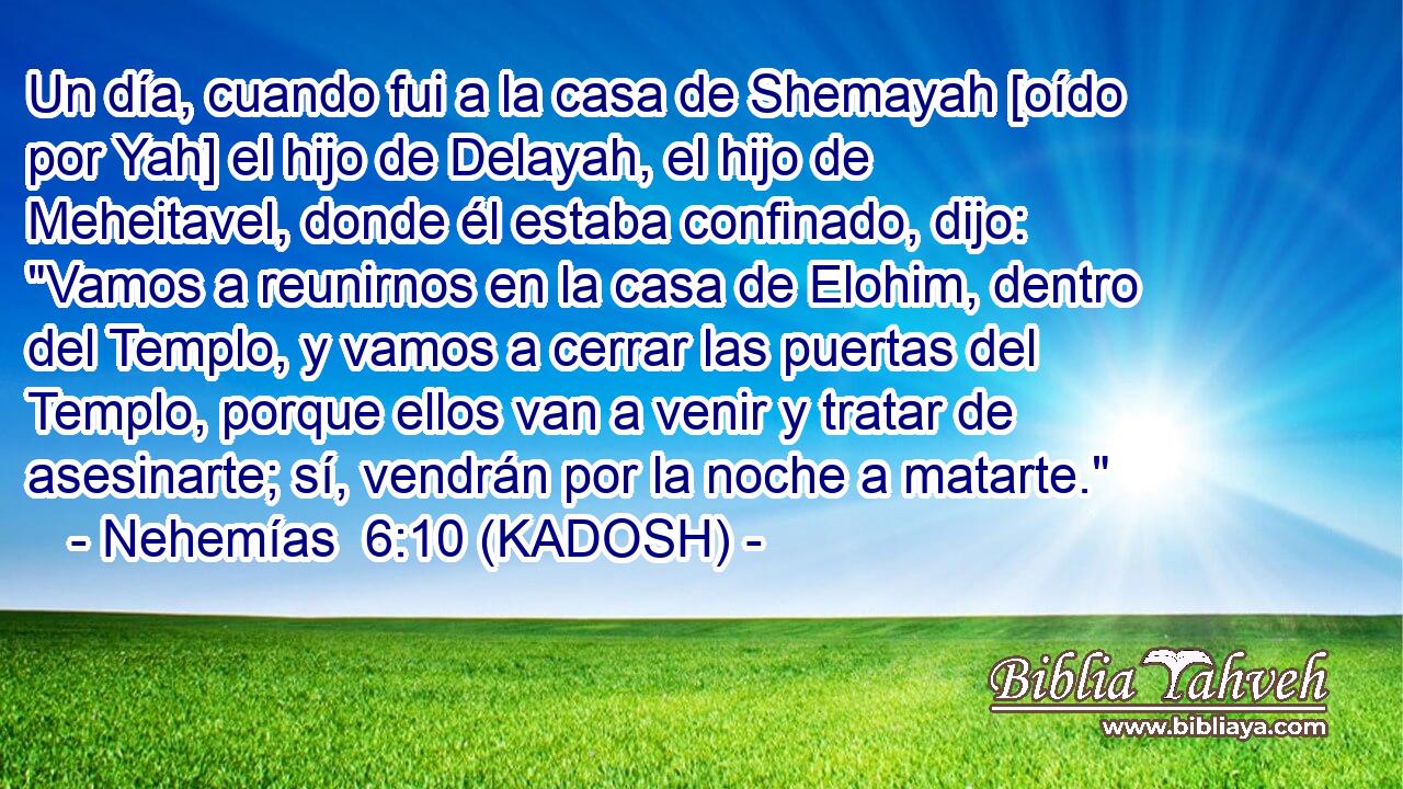  Un día, cuando fui a la casa de Shemayah [oído por Yah] el hijo de Delayah, el hijo de Meheitavel, donde él estaba confinado, dijo: 