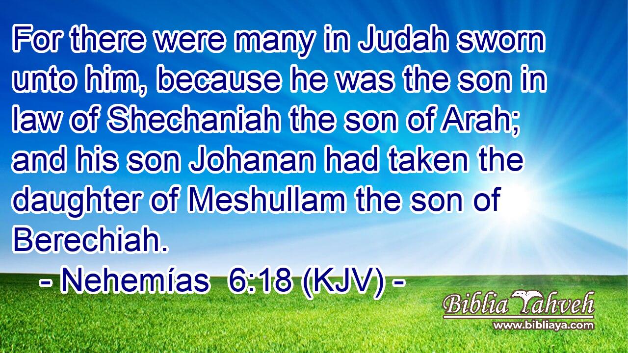 For there were many in Judah sworn unto him, because he was the son in law of Shechaniah the son of Arah; and his son Johanan had taken the daughter of Meshullam the son of Berechiah.