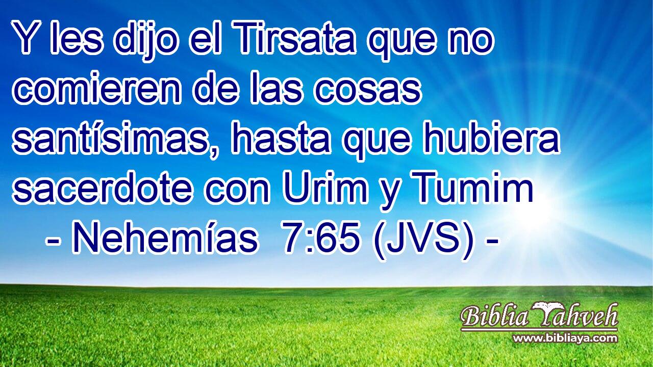 Y les dijo el Tirsata que no comieren de las cosas santísimas, hasta que hubiera sacerdote con Urim y Tumim
