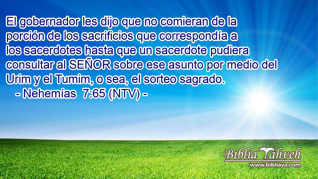 El gobernador les dijo que no comieran de la porción de los sacrificios que correspondía a los sacerdotes hasta que un sacerdote pudiera consultar al SEÑOR sobre ese asunto por medio del Urim y el Tumim, o sea, el sorteo sagrado.
