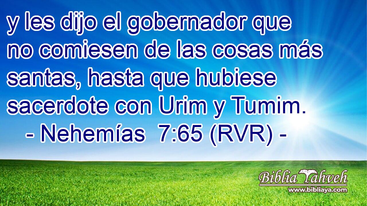 y les dijo el gobernador que no comiesen de las cosas más santas, hasta que hubiese sacerdote con Urim y Tumim.