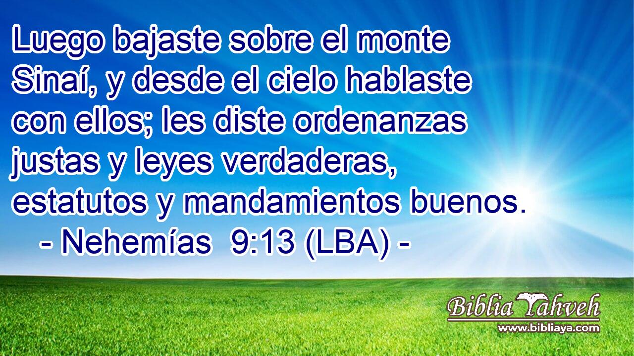 Luego bajaste sobre el monte Sinaí, y desde el cielo hablaste con ellos; les diste ordenanzas justas y leyes verdaderas, estatutos y mandamientos buenos.