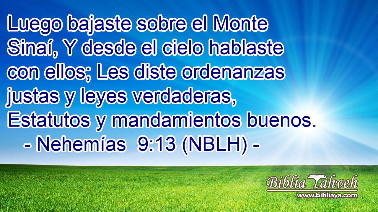  Luego bajaste sobre el Monte Sinaí, Y desde el cielo hablaste con ellos; Les diste ordenanzas justas y leyes verdaderas, Estatutos y mandamientos buenos. 