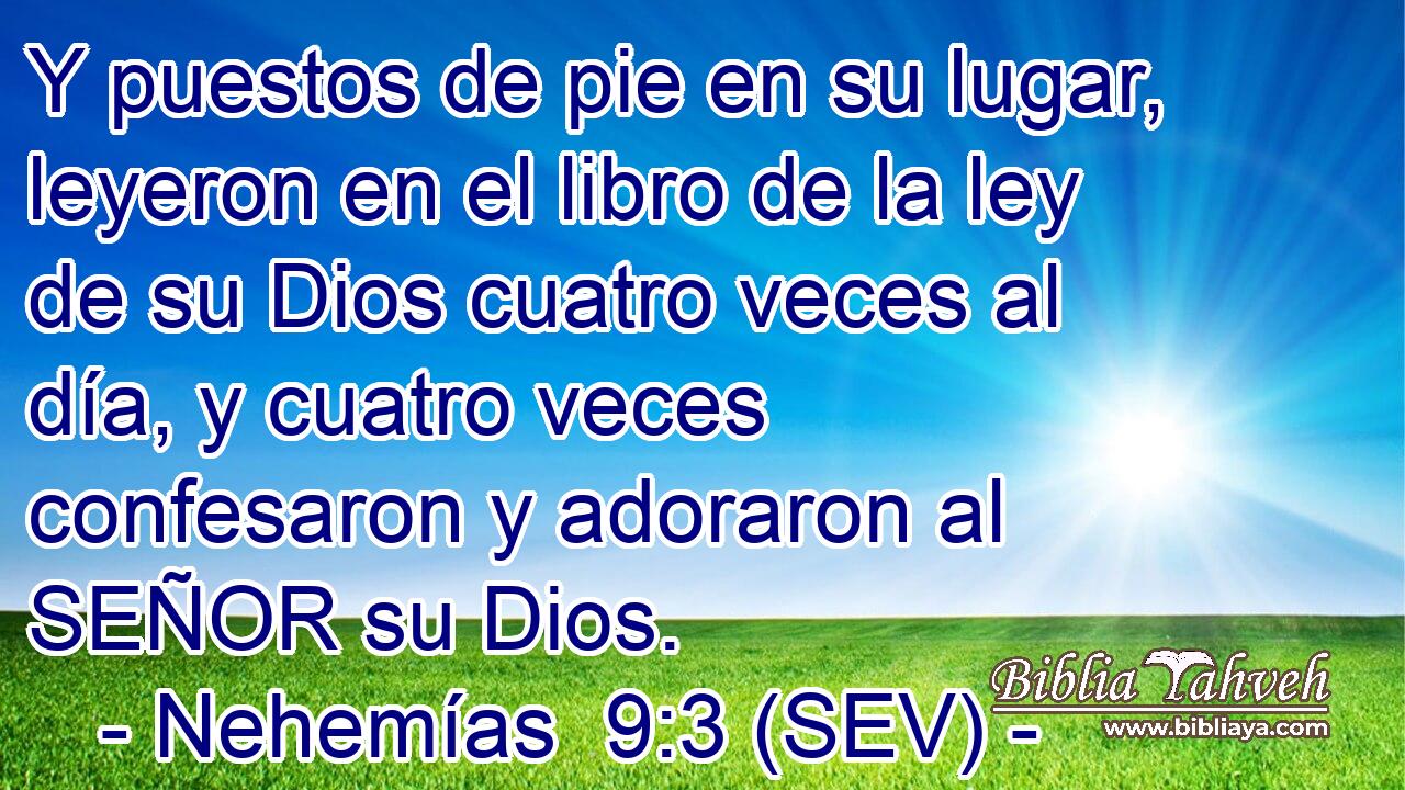 Y puestos de pie en su lugar, leyeron en el libro de la ley de su Dios cuatro veces al día, y cuatro veces confesaron y adoraron al SEÑOR su Dios.