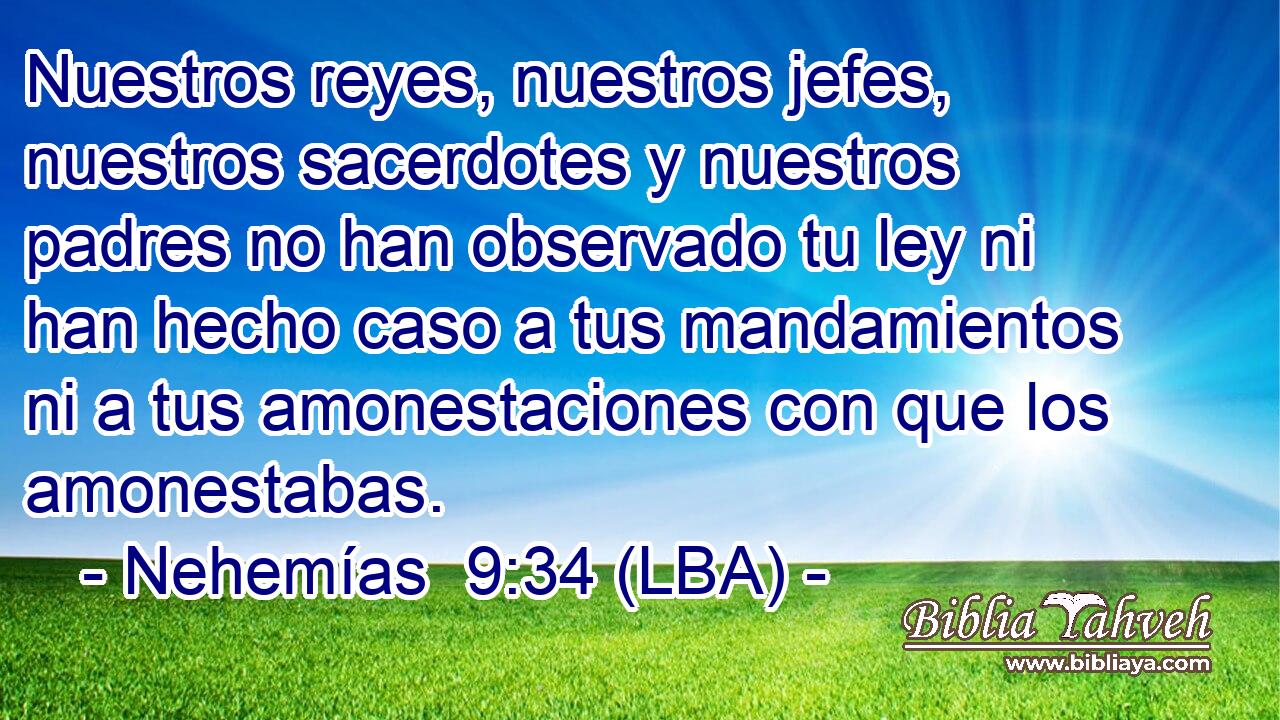 Nuestros reyes, nuestros jefes, nuestros sacerdotes y nuestros padres no han observado tu ley ni han hecho caso a tus mandamientos ni a tus amonestaciones con que los amonestabas.