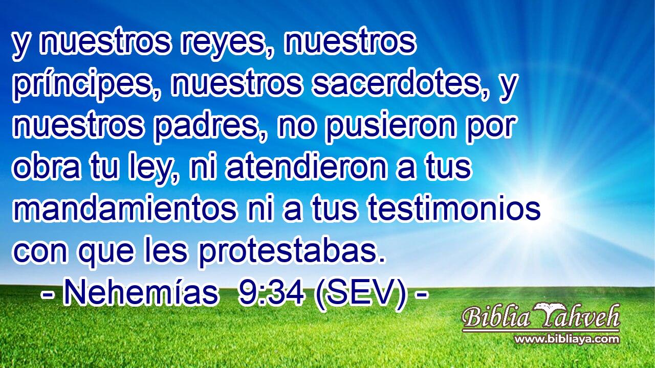 y nuestros reyes, nuestros príncipes, nuestros sacerdotes, y nuestros padres, no pusieron por obra tu ley, ni atendieron a tus mandamientos ni a tus testimonios con que les protestabas.