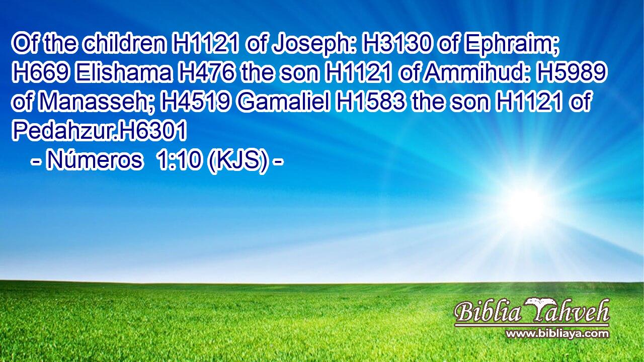 Of the children H1121 of Joseph: H3130 of Ephraim; H669 Elishama H476 the son H1121 of Ammihud: H5989 of Manasseh; H4519 Gamaliel H1583 the son H1121 of Pedahzur.H6301