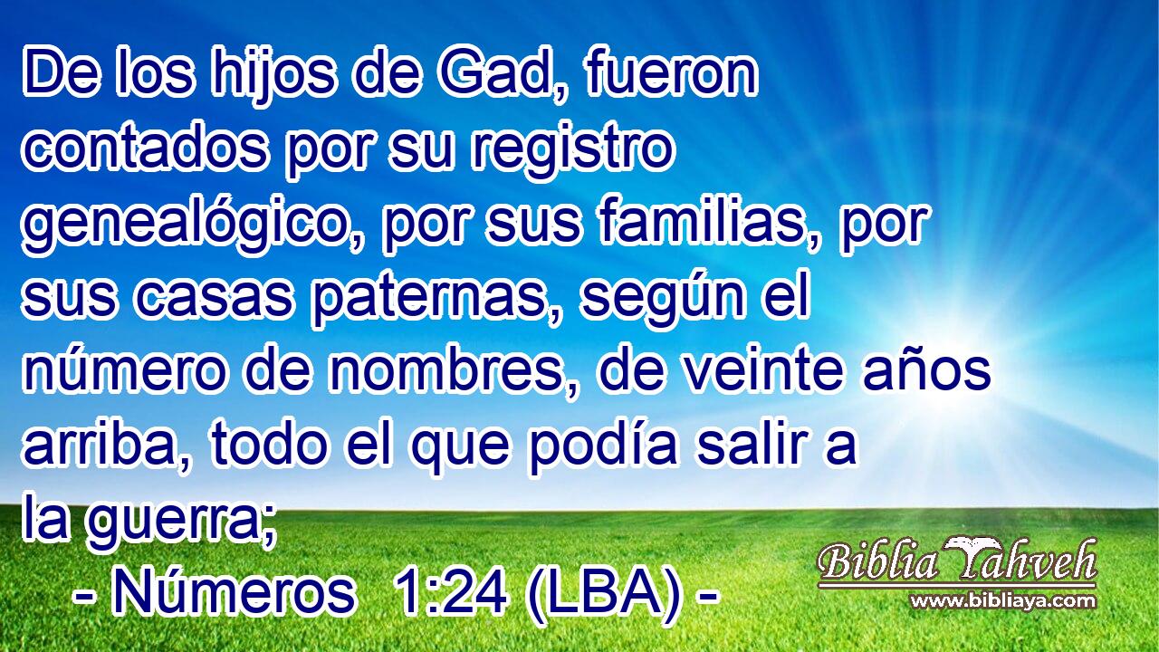De los hijos de Gad, fueron contados por su registro genealógico, por sus familias, por sus casas paternas, según el número de nombres, de veinte años arriba, todo el que podía salir a la guerra;