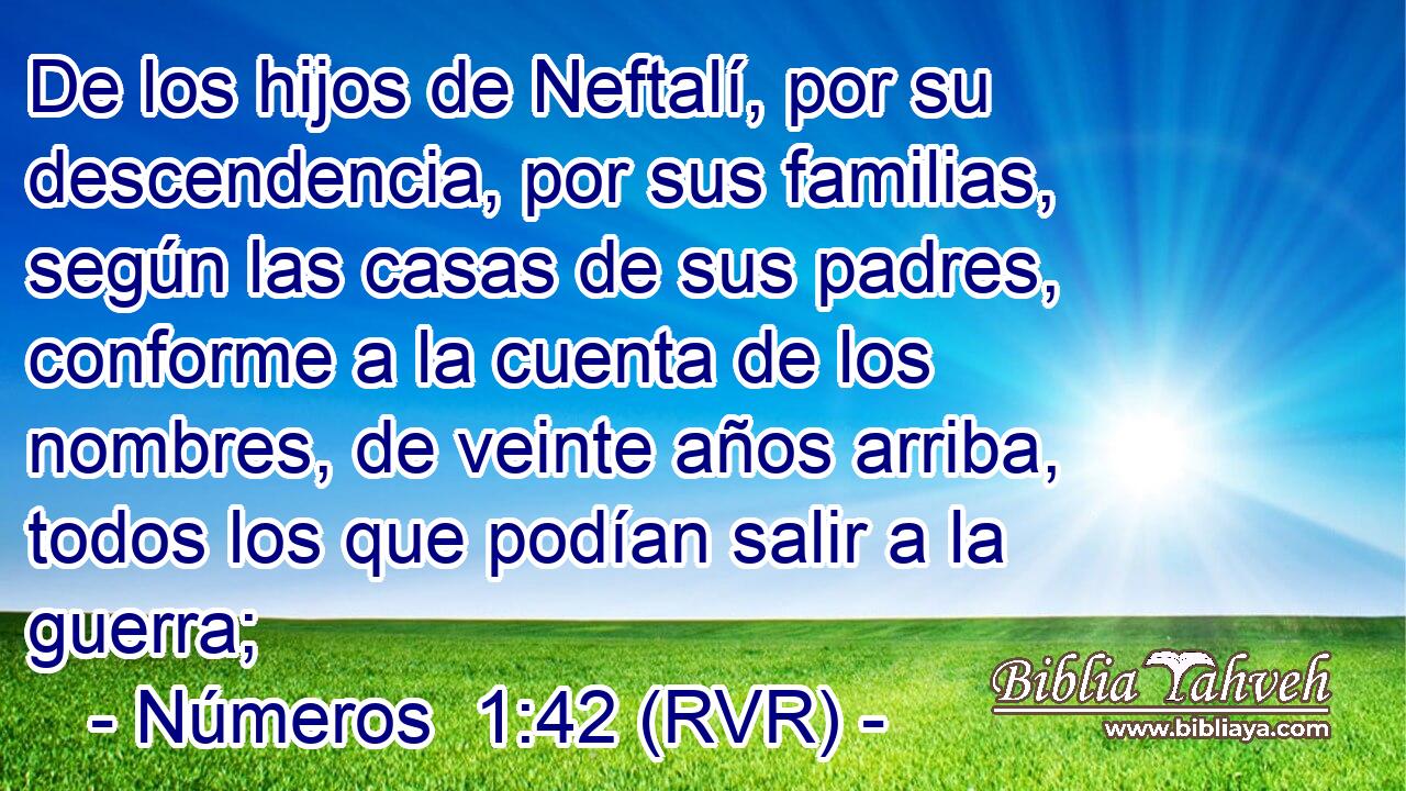 De los hijos de Neftalí, por su descendencia, por sus familias, según las casas de sus padres, conforme a la cuenta de los nombres, de veinte años arriba, todos los que podían salir a la guerra;