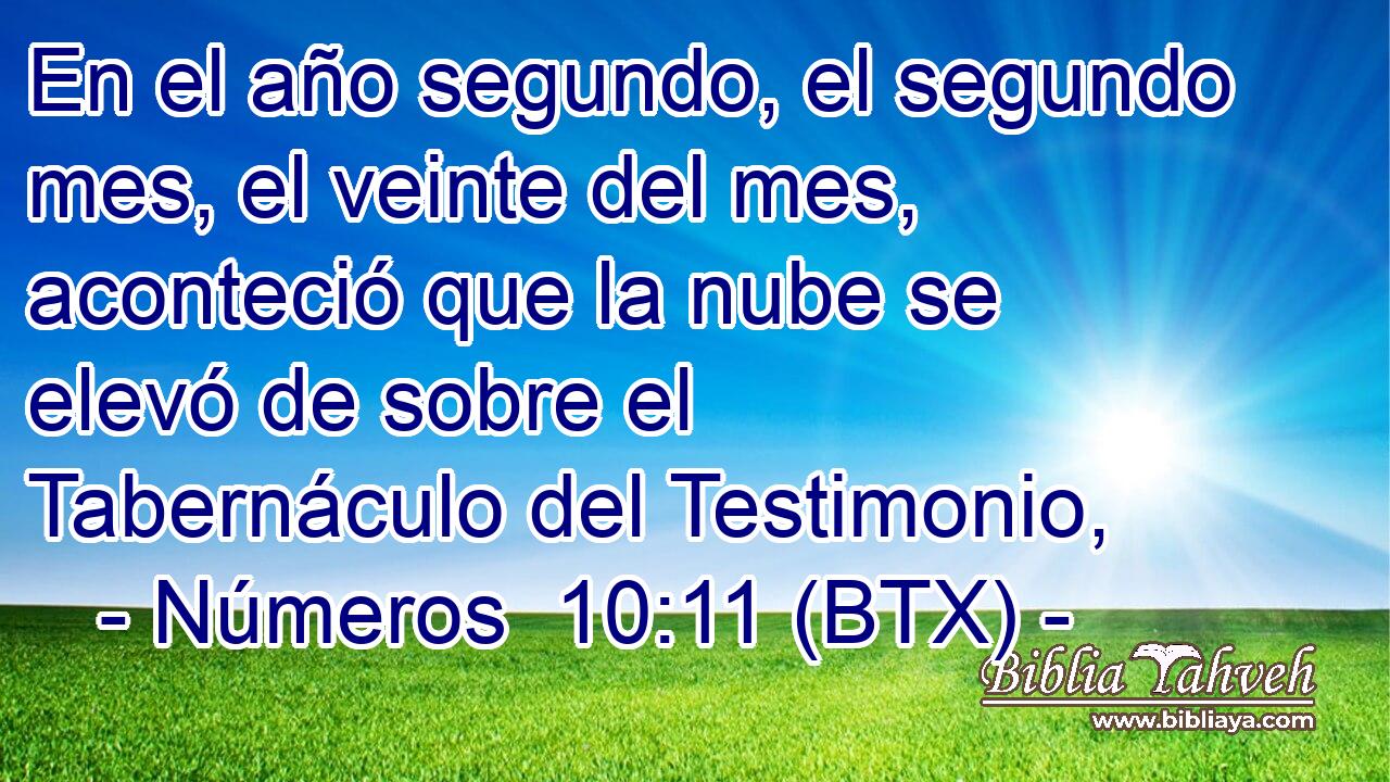 En el año segundo, el segundo mes, el veinte del mes, aconteció que la nube se elevó de sobre el Tabernáculo del Testimonio,