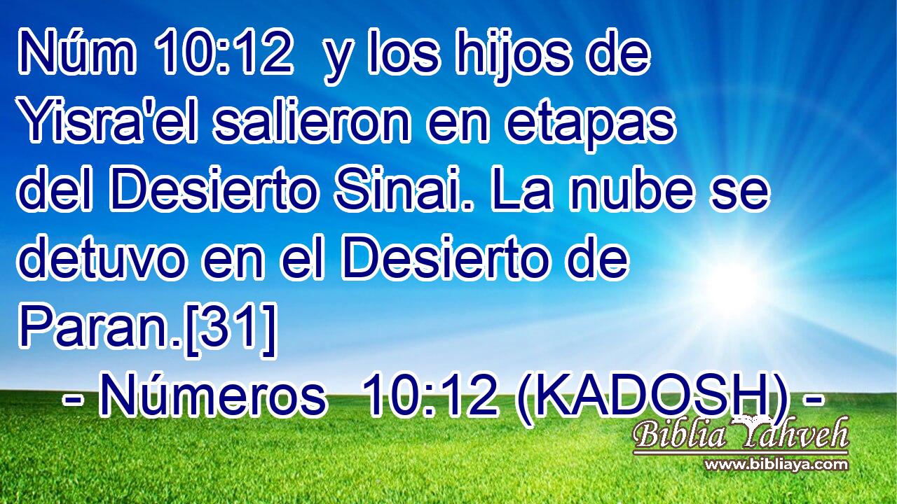  y los hijos de Yisra'el salieron en etapas del Desierto Sinai. La nube se detuvo en el Desierto de Paran.[31] 