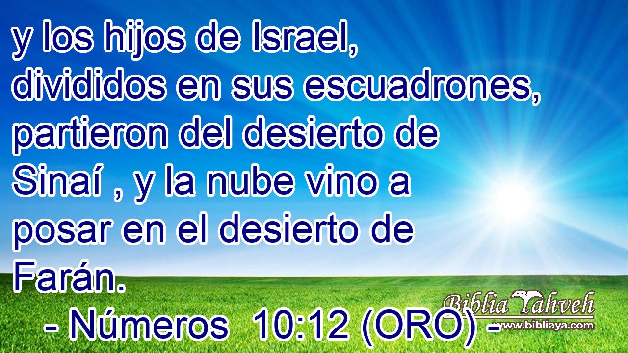  y los hijos de Israel, divididos en sus escuadrones, partieron del desierto de Sinaí , y la nube vino a posar en el desierto de Farán. 
