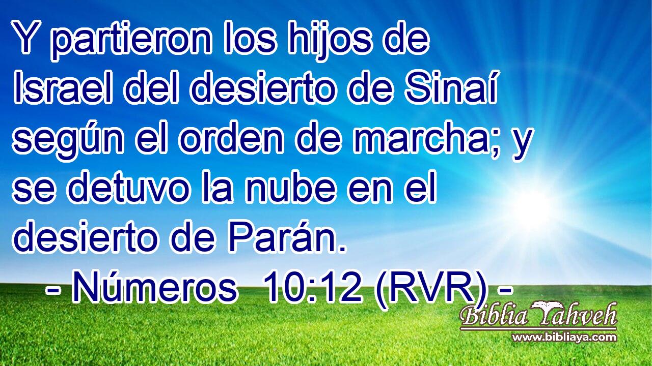 Y partieron los hijos de Israel del desierto de Sinaí según el orden de marcha; y se detuvo la nube en el desierto de Parán.