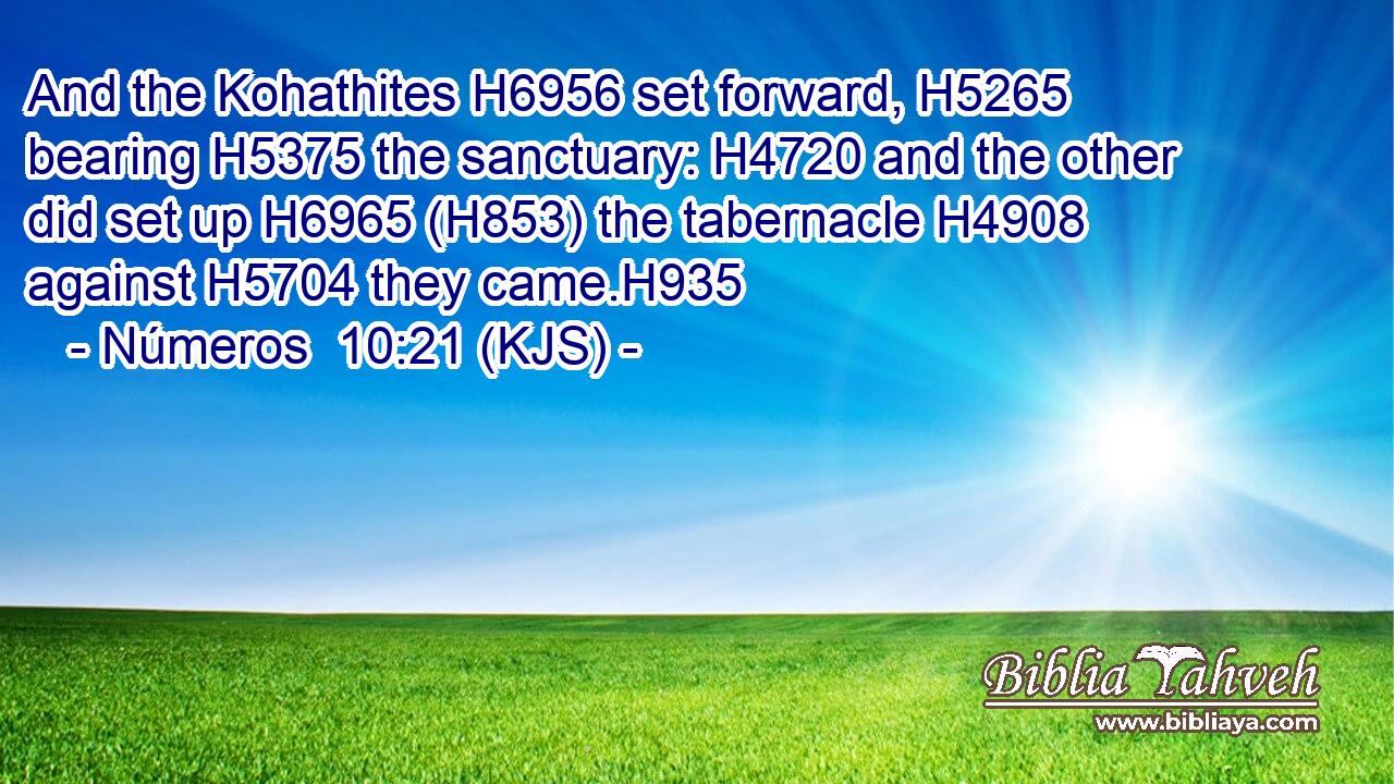And the Kohathites H6956 set forward, H5265 bearing H5375 the sanctuary: H4720 and the other did set up H6965 (H853) the tabernacle H4908 against H5704 they came.H935