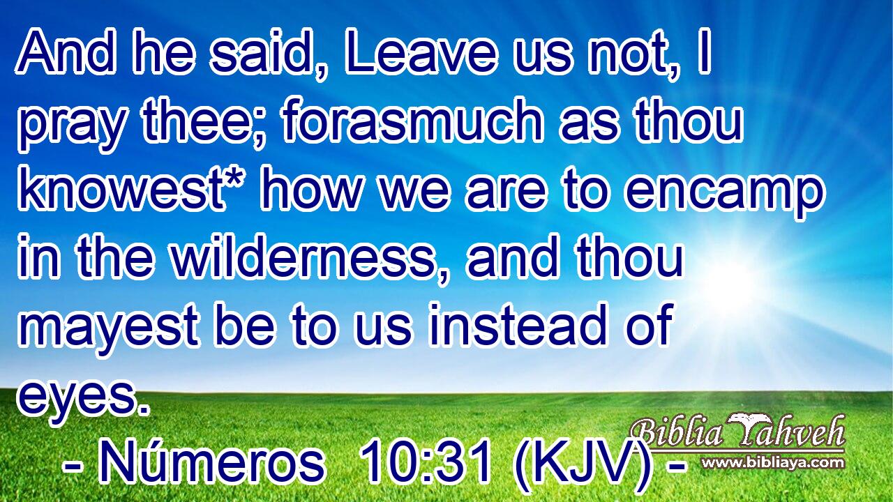 And he said, Leave us not, I pray thee; forasmuch as thou knowest* how we are to encamp in the wilderness, and thou mayest be to us instead of eyes.
