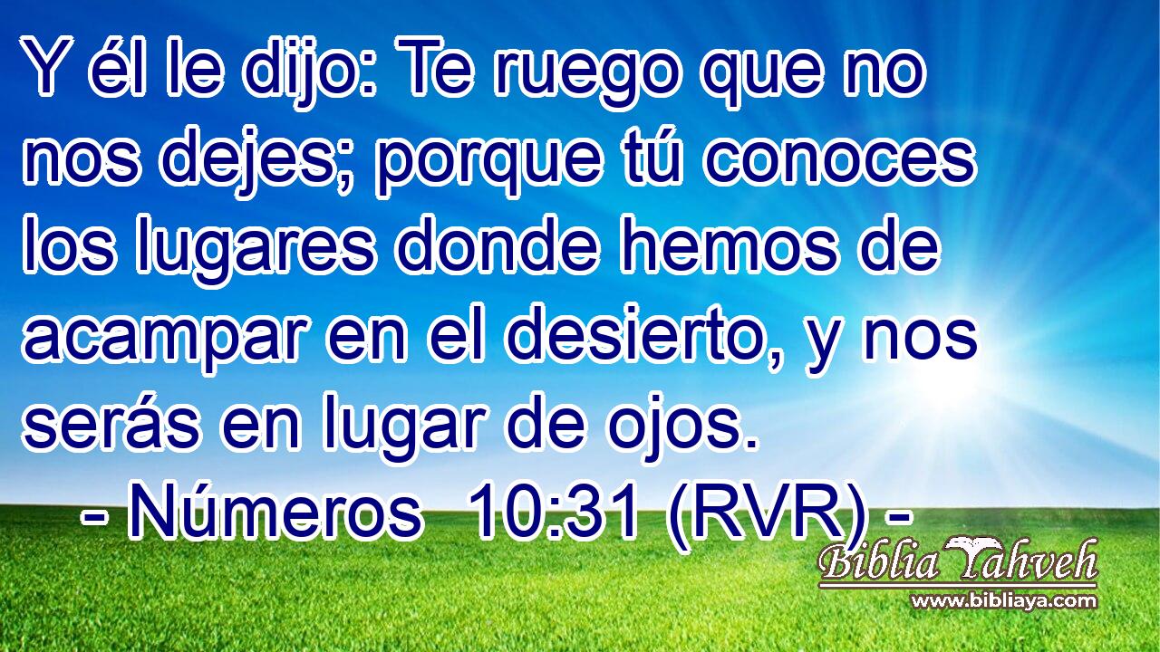 Y él le dijo: Te ruego que no nos dejes; porque tú conoces los lugares donde hemos de acampar en el desierto, y nos serás en lugar de ojos.