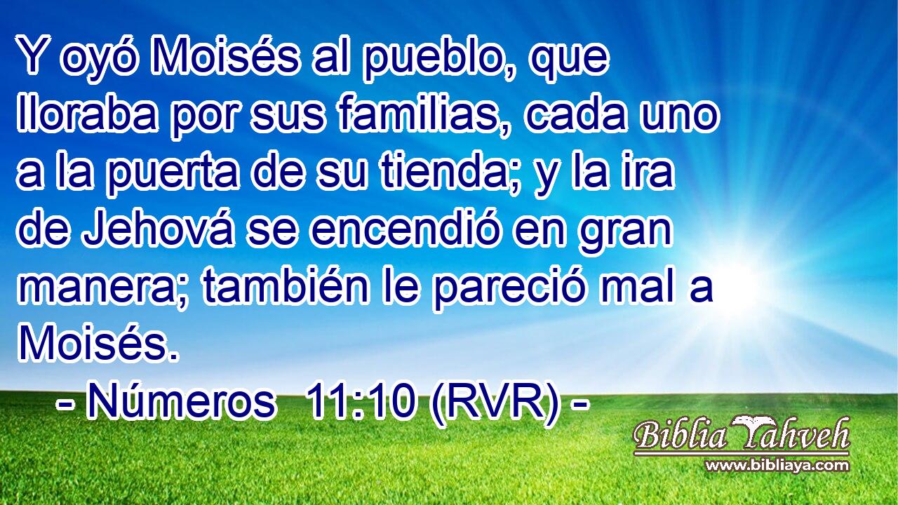 Y oyó Moisés al pueblo, que lloraba por sus familias, cada uno a la puerta de su tienda; y la ira de Jehová se encendió en gran manera; también le pareció mal a Moisés.