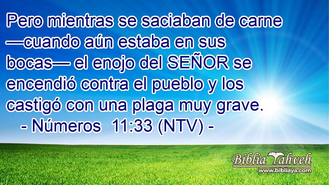 Pero mientras se saciaban de carne —cuando aún estaba en sus bocas— el enojo del SEÑOR se encendió contra el pueblo y los castigó con una plaga muy grave.