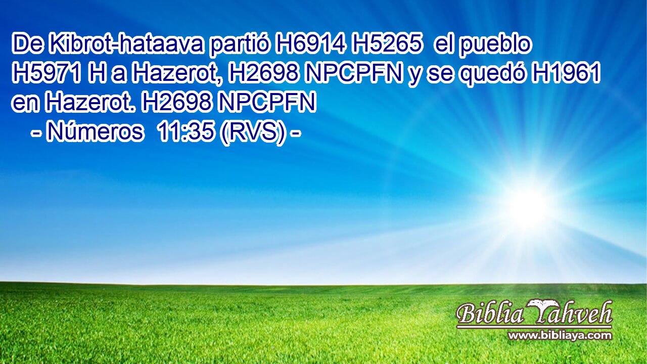 De Kibrot-hataava partió H6914 H5265  el pueblo H5971 H a Hazerot, H2698 NPCPFN y se quedó H1961  en Hazerot. H2698 NPCPFN 
