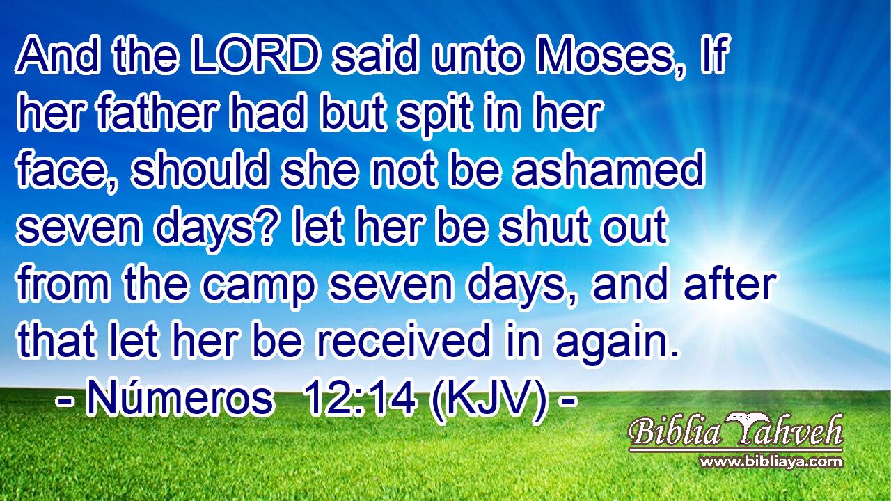 And the LORD said unto Moses, If her father had but spit in her face, should she not be ashamed seven days? let her be shut out from the camp seven days, and after that let her be received in again.