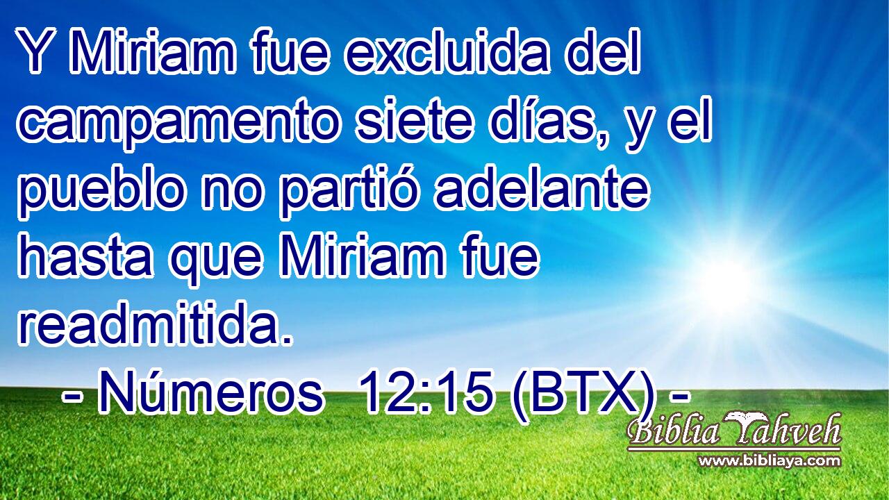 Y Miriam fue excluida del campamento siete días, y el pueblo no partió adelante hasta que Miriam fue readmitida.
