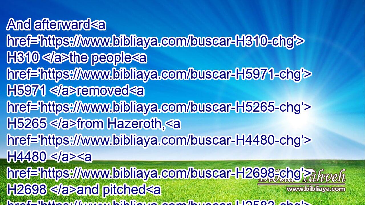 And afterward H310 the people H5971 removed H5265 from Hazeroth, H4480  H2698 and pitched H2583 in the wilderness H4057 of Paran.H6290