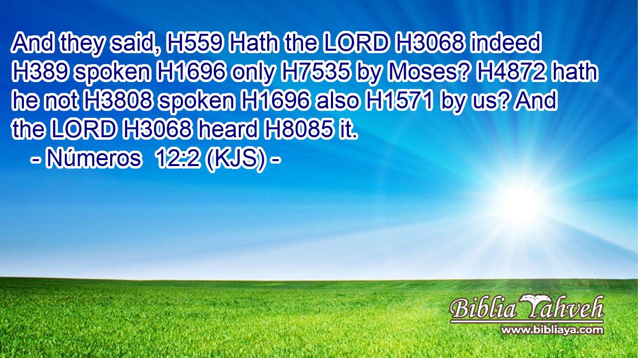 And they said, H559 Hath the LORD H3068 indeed H389 spoken H1696 only H7535 by Moses? H4872 hath he not H3808 spoken H1696 also H1571 by us? And the LORD H3068 heard H8085 it.