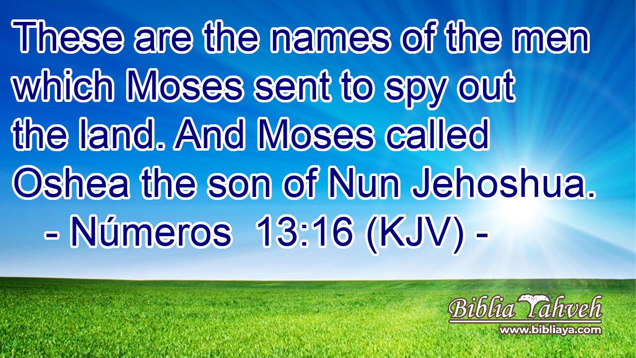 These are the names of the men which Moses sent to spy out the land. And Moses called Oshea the son of Nun Jehoshua.