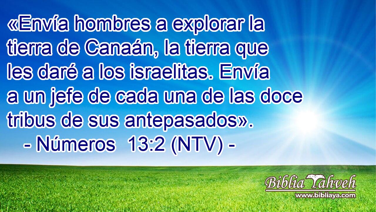 «Envía hombres a explorar la tierra de Canaán, la tierra que les daré a los israelitas. Envía a un jefe de cada una de las doce tribus de sus antepasados».
