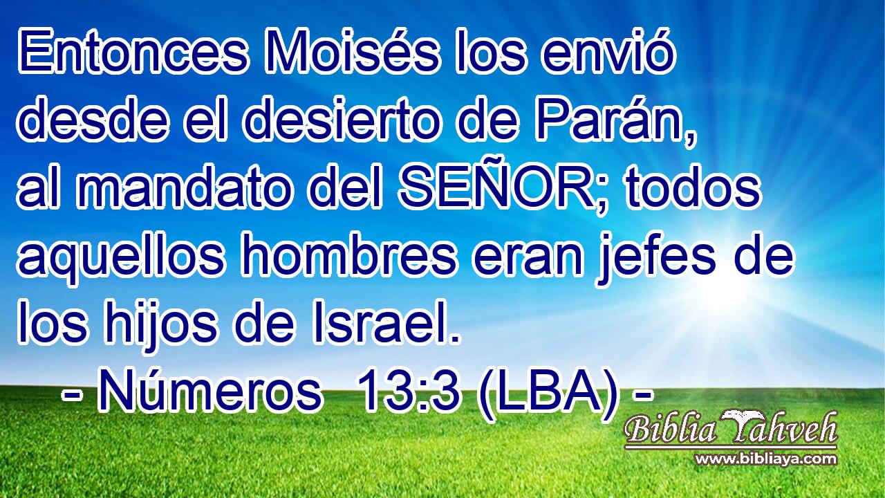 Entonces Moisés los envió desde el desierto de Parán, al mandato del SEÑOR; todos aquellos hombres eran jefes de los hijos de Israel.