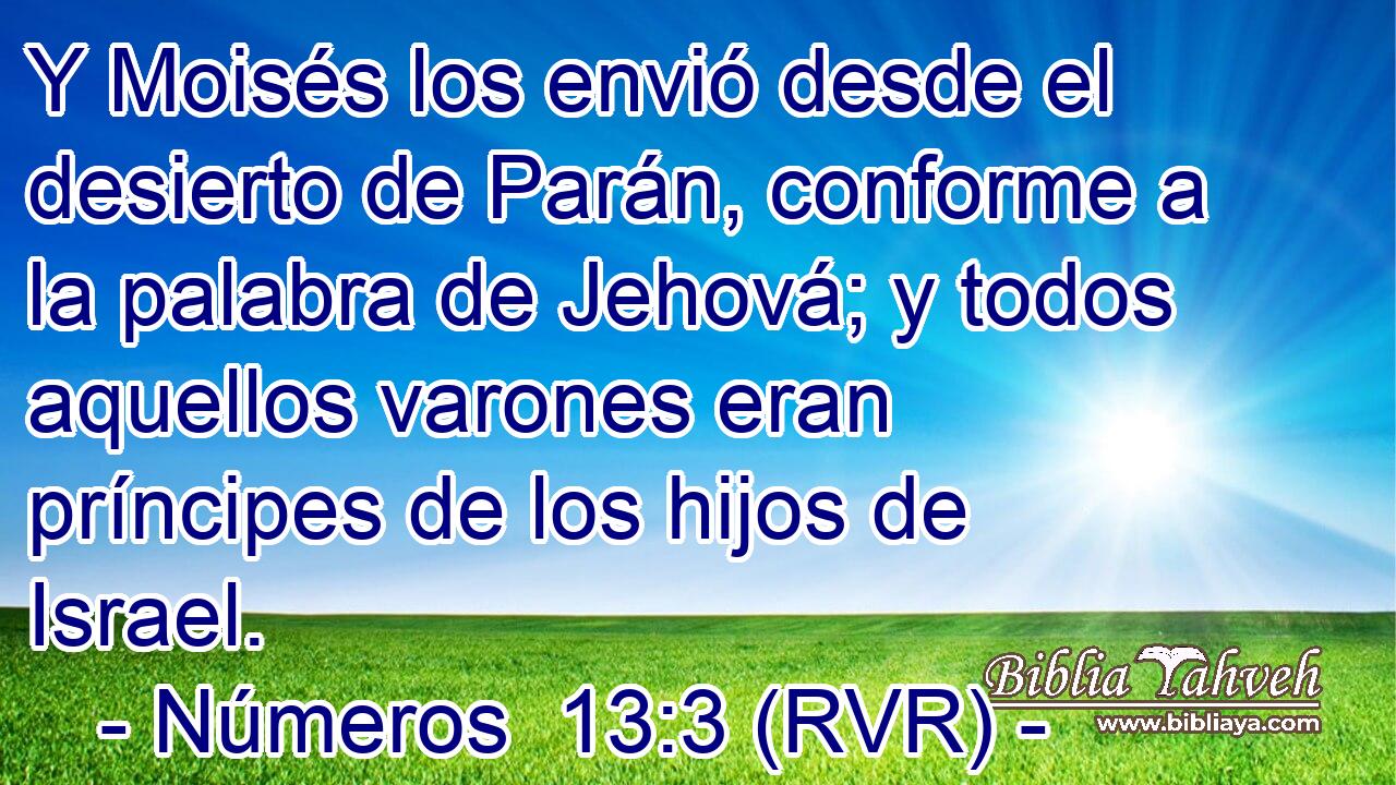 Y Moisés los envió desde el desierto de Parán, conforme a la palabra de Jehová; y todos aquellos varones eran príncipes de los hijos de Israel.