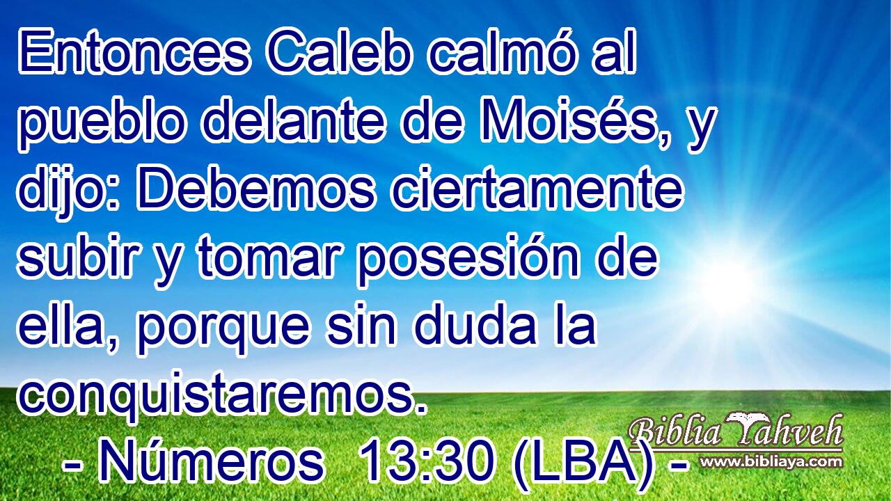 Entonces Caleb calmó al pueblo delante de Moisés, y dijo: Debemos ciertamente subir y tomar posesión de ella, porque sin duda la conquistaremos.