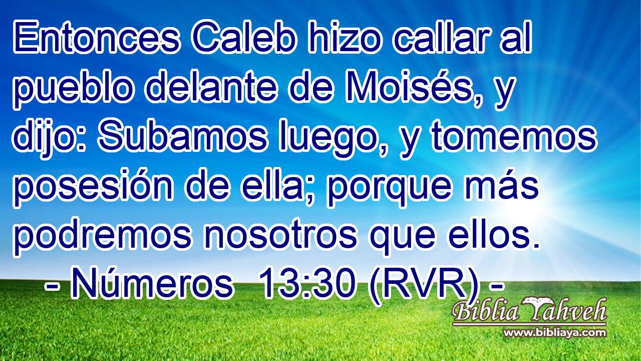 Entonces Caleb hizo callar al pueblo delante de Moisés, y dijo: Subamos luego, y tomemos posesión de ella; porque más podremos nosotros que ellos.