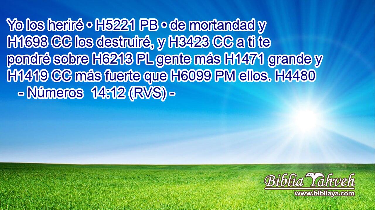 Yo los heriré • H5221 PB • de mortandad y H1698 CC los destruiré, y H3423 CC a ti te pondré sobre H6213 PL gente más H1471 grande y H1419 CC más fuerte que H6099 PM ellos. H4480  