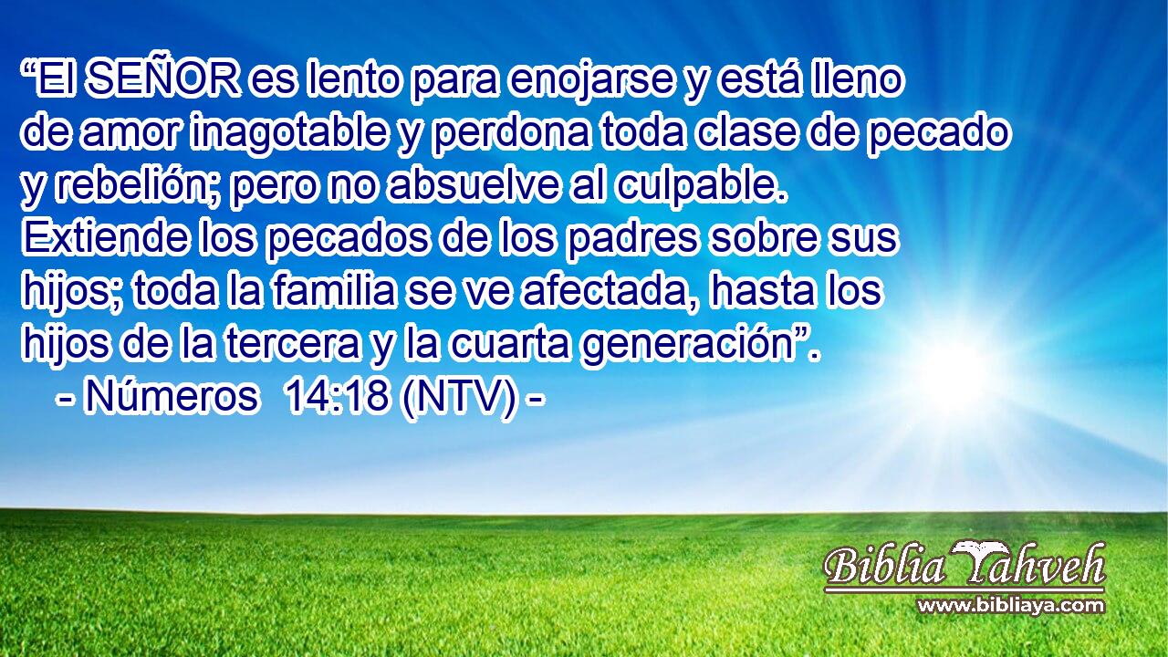 “El SEÑOR es lento para enojarse y está lleno de amor inagotable y perdona toda clase de pecado y rebelión; pero no absuelve al culpable. Extiende los pecados de los padres sobre sus hijos; toda la familia se ve afectada, hasta los hijos de la tercera y la cuarta generación”.