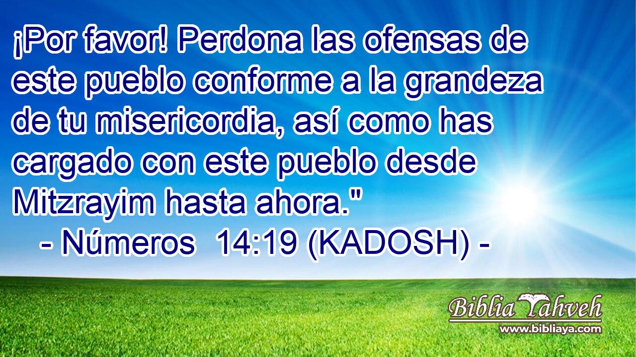  ¡Por favor! Perdona las ofensas de este pueblo conforme a la grandeza de tu misericordia, así como has cargado con este pueblo desde Mitzrayim hasta ahora.