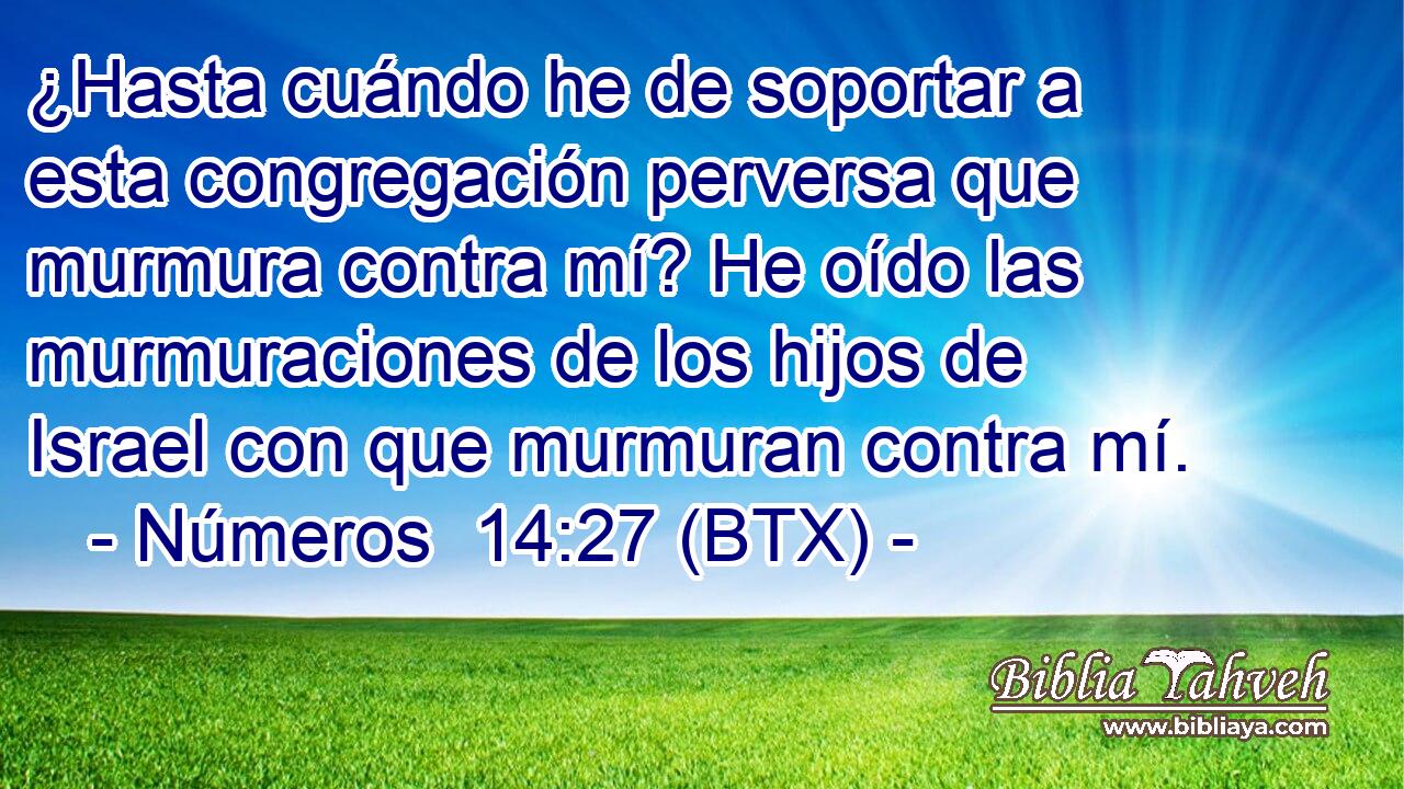 ¿Hasta cuándo he de soportar a esta congregación perversa que murmura contra mí? He oído las murmuraciones de los hijos de Israel con que murmuran contra mí.