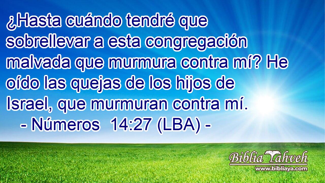 ¿Hasta cuándo tendré que sobrellevar a esta congregación malvada que murmura contra mí? He oído las quejas de los hijos de Israel, que murmuran contra mí.