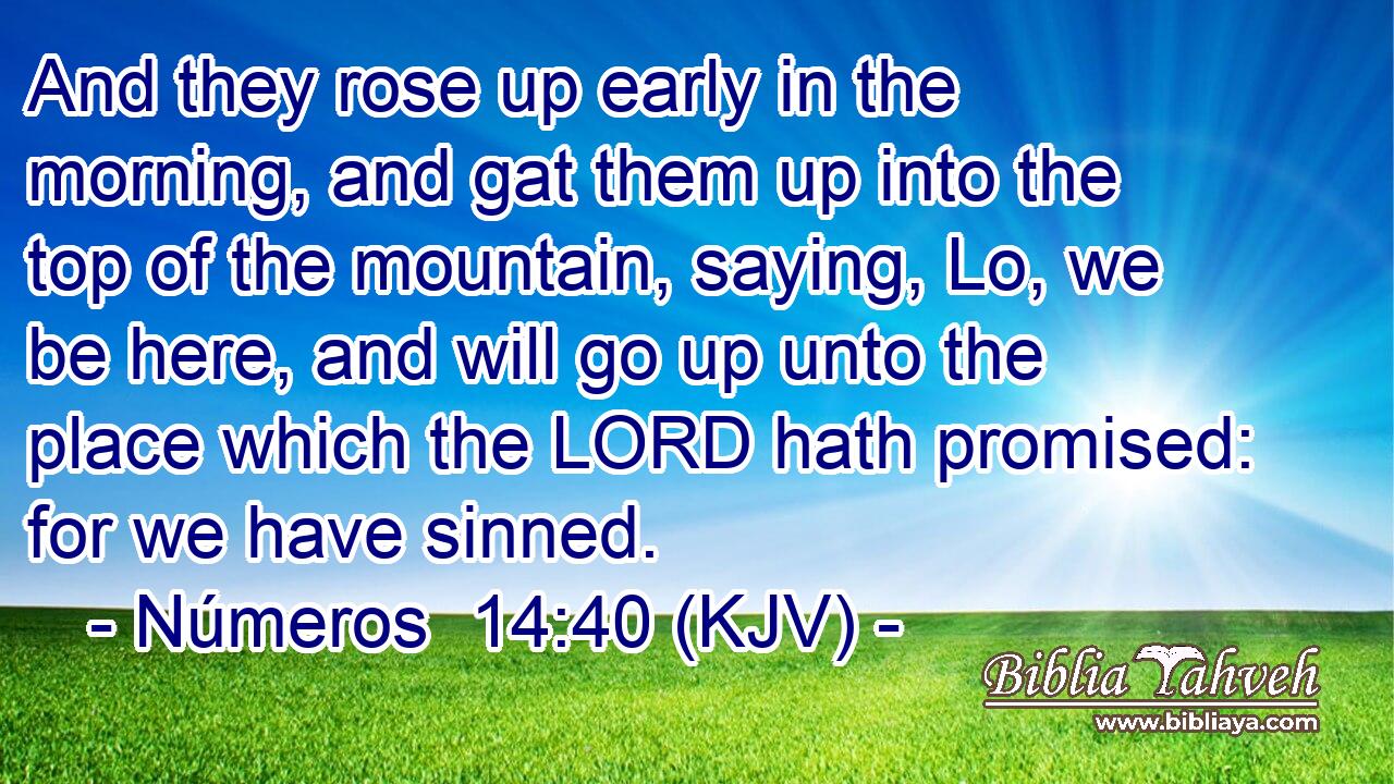 And they rose up early in the morning, and gat them up into the top of the mountain, saying, Lo, we be here, and will go up unto the place which the LORD hath promised: for we have sinned.