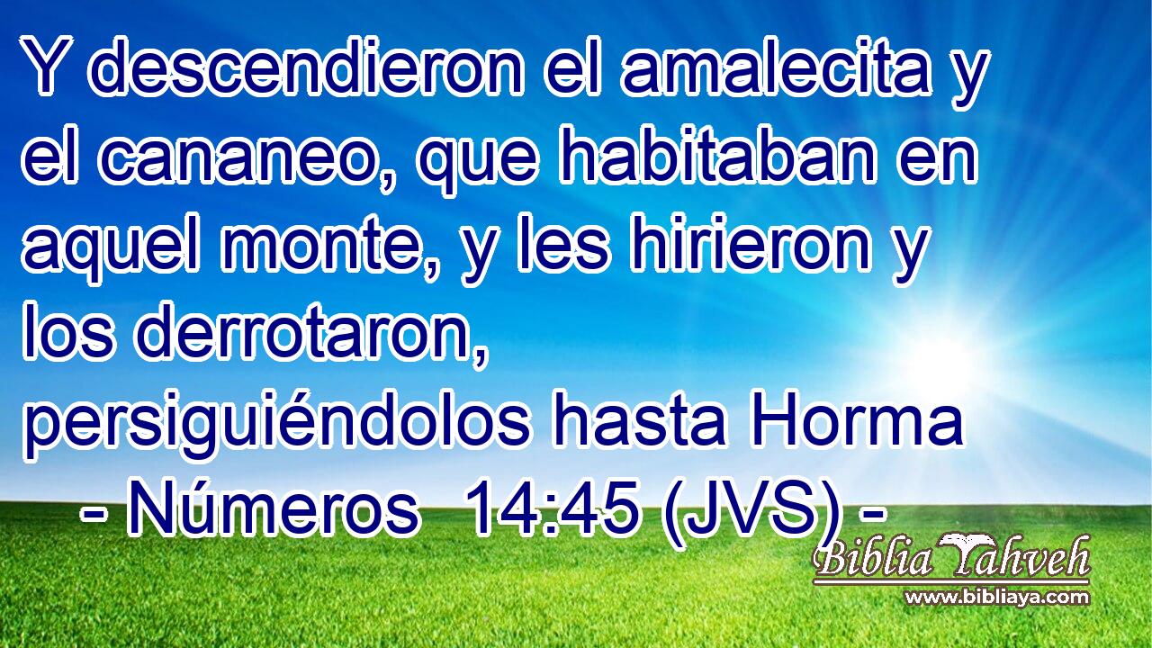 Y descendieron el amalecita y el cananeo, que habitaban en aquel monte, y les hirieron y los derrotaron, persiguiéndolos hasta Horma