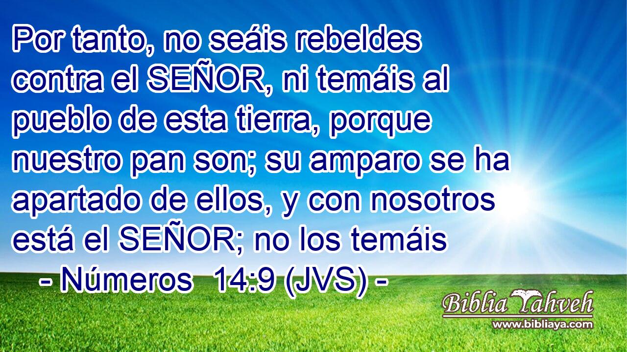 Por tanto, no seáis rebeldes contra el SEÑOR, ni temáis al pueblo de esta tierra, porque nuestro pan son; su amparo se ha apartado de ellos, y con nosotros está el SEÑOR; no los temáis