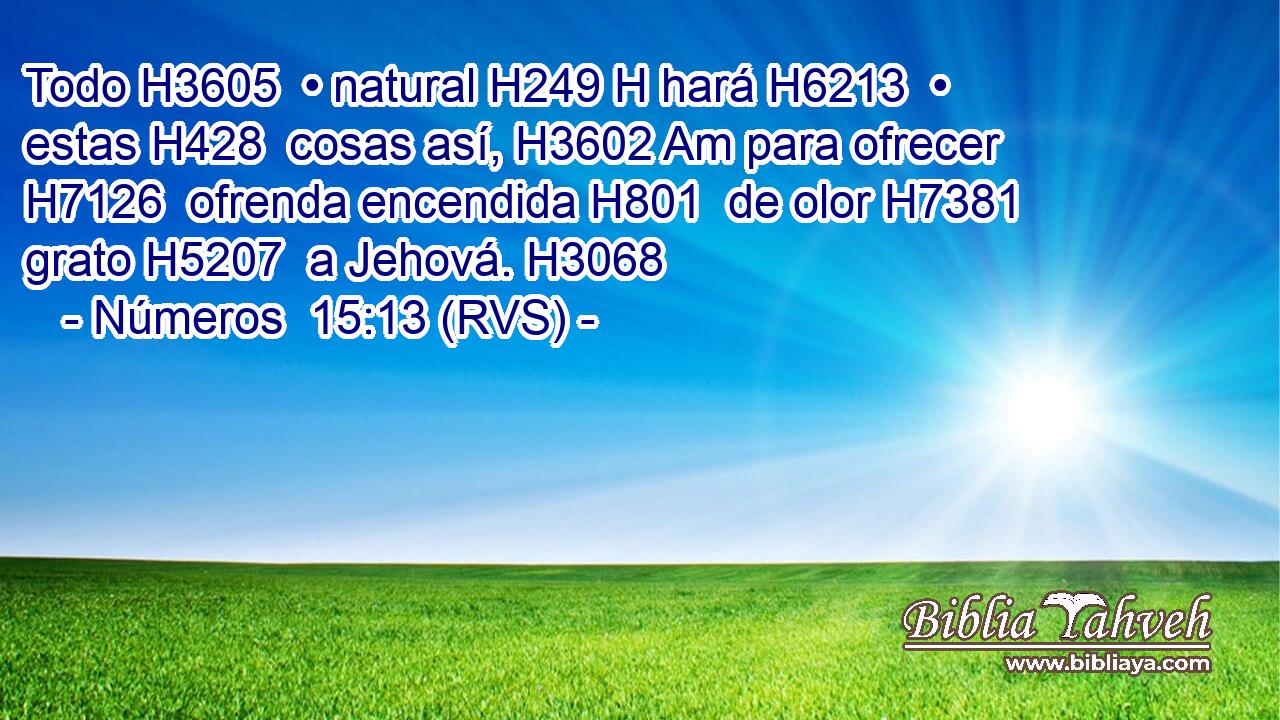 Todo H3605  • natural H249 H hará H6213  • estas H428  cosas así, H3602 Am para ofrecer H7126  ofrenda encendida H801  de olor H7381  grato H5207  a Jehová. H3068  