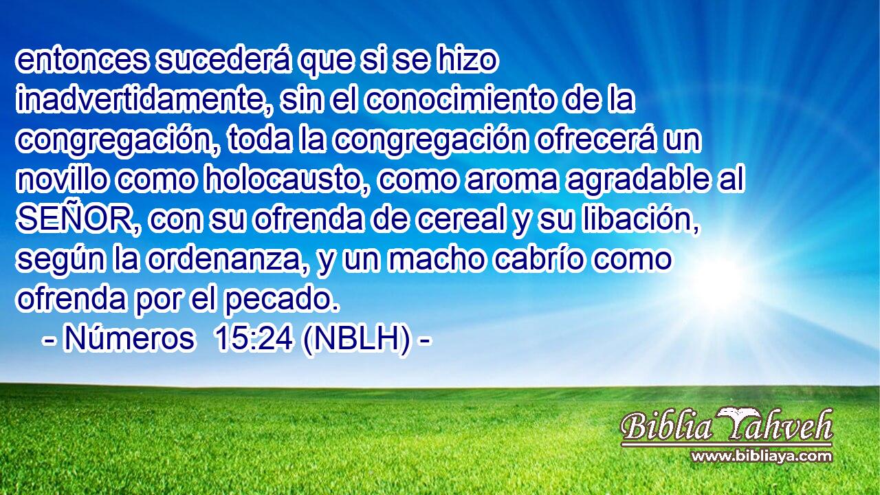  entonces sucederá que si se hizo inadvertidamente, sin el conocimiento de la congregación, toda la congregación ofrecerá un novillo como holocausto, como aroma agradable al SEÑOR, con su ofrenda de cereal y su libación, según la ordenanza, y un macho cabrío como ofrenda por el pecado. 