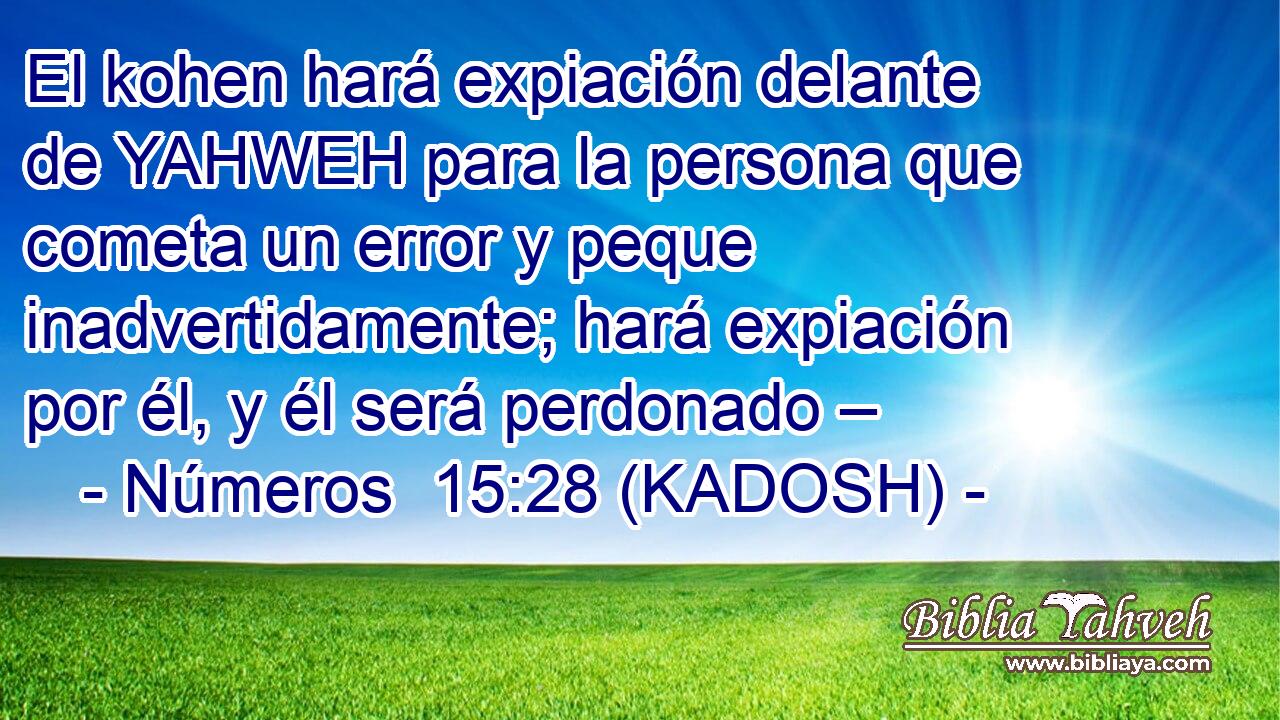 El kohen hará expiación delante de YAHWEH para la persona que cometa un error y peque inadvertidamente; hará expiación por él, y él será perdonado – 